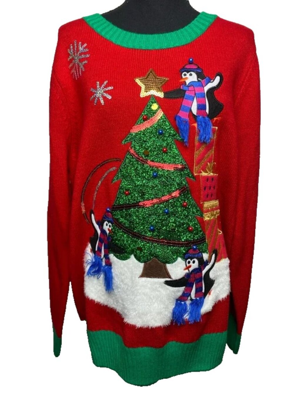 NWT Lisa International Ugly Christmas Sweater Penguins & Tree Women's XL
